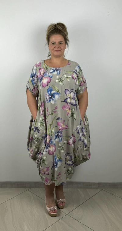 Sukienka wiskozowa w kwiaty beżowa