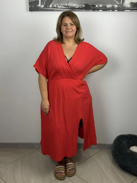 Sukienka maxi muslinowa jesnokolorowa zakładana wł. 688 - czerwona